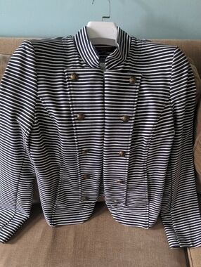 NWT Tommy Hilfiger Military Style Band & White Striped Double-Breasted Blazer